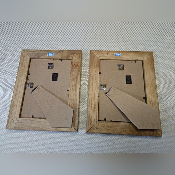 2 ea Wood Picture Frame Solid Oak glass rectangle stand or hang on wall Vtg. - Picture 3 of 7